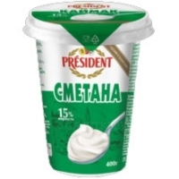 Сметана President, 15%, 400г