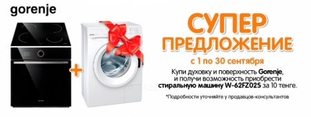 Вы получаете возможность приобрести стиральную машину Gorenje W-62FZ02S за 10 тенге